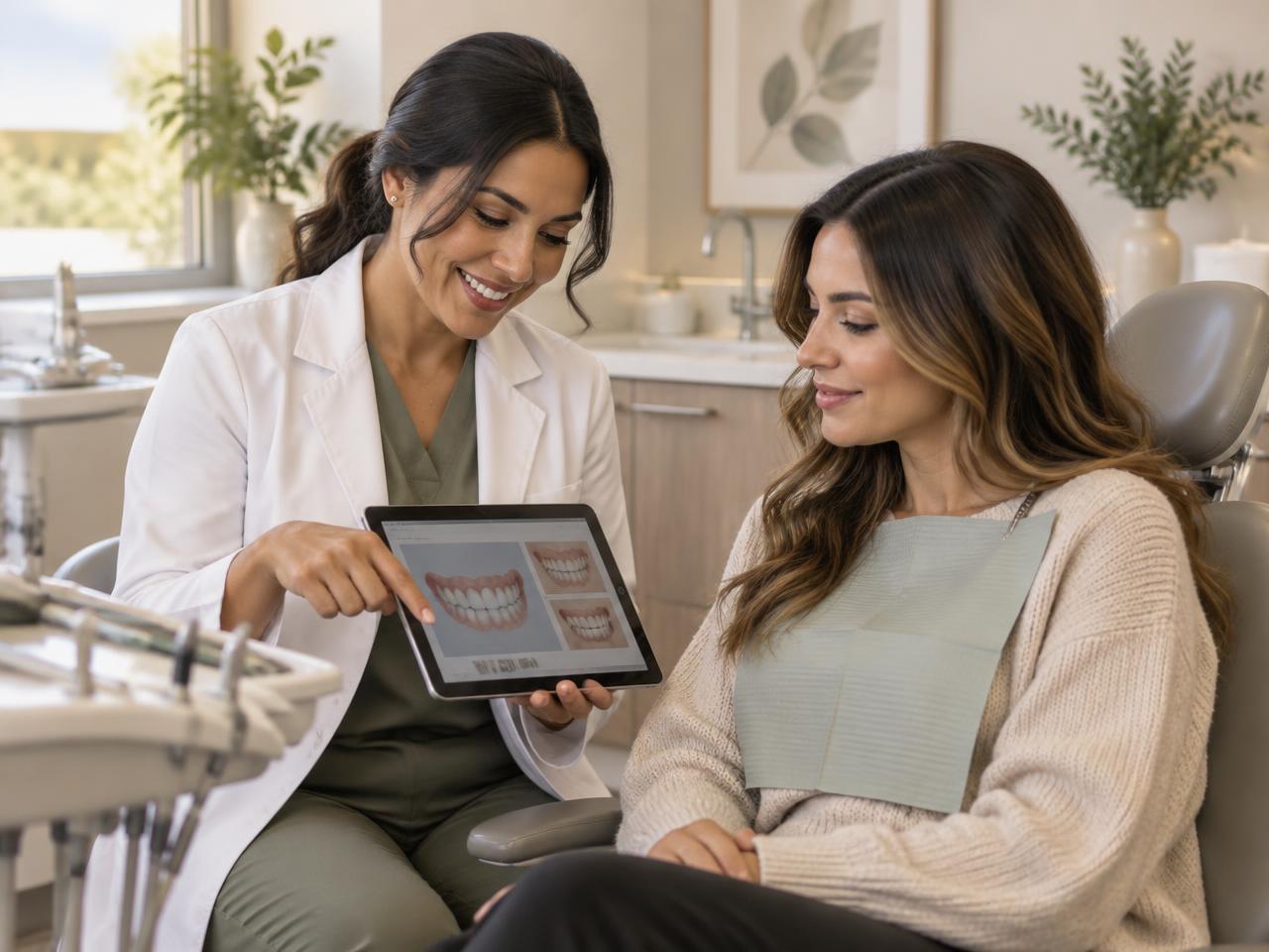 Doctora explicando un plan de cuidado dental personalizado